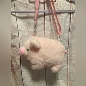 Plush pig purse with detachable strap